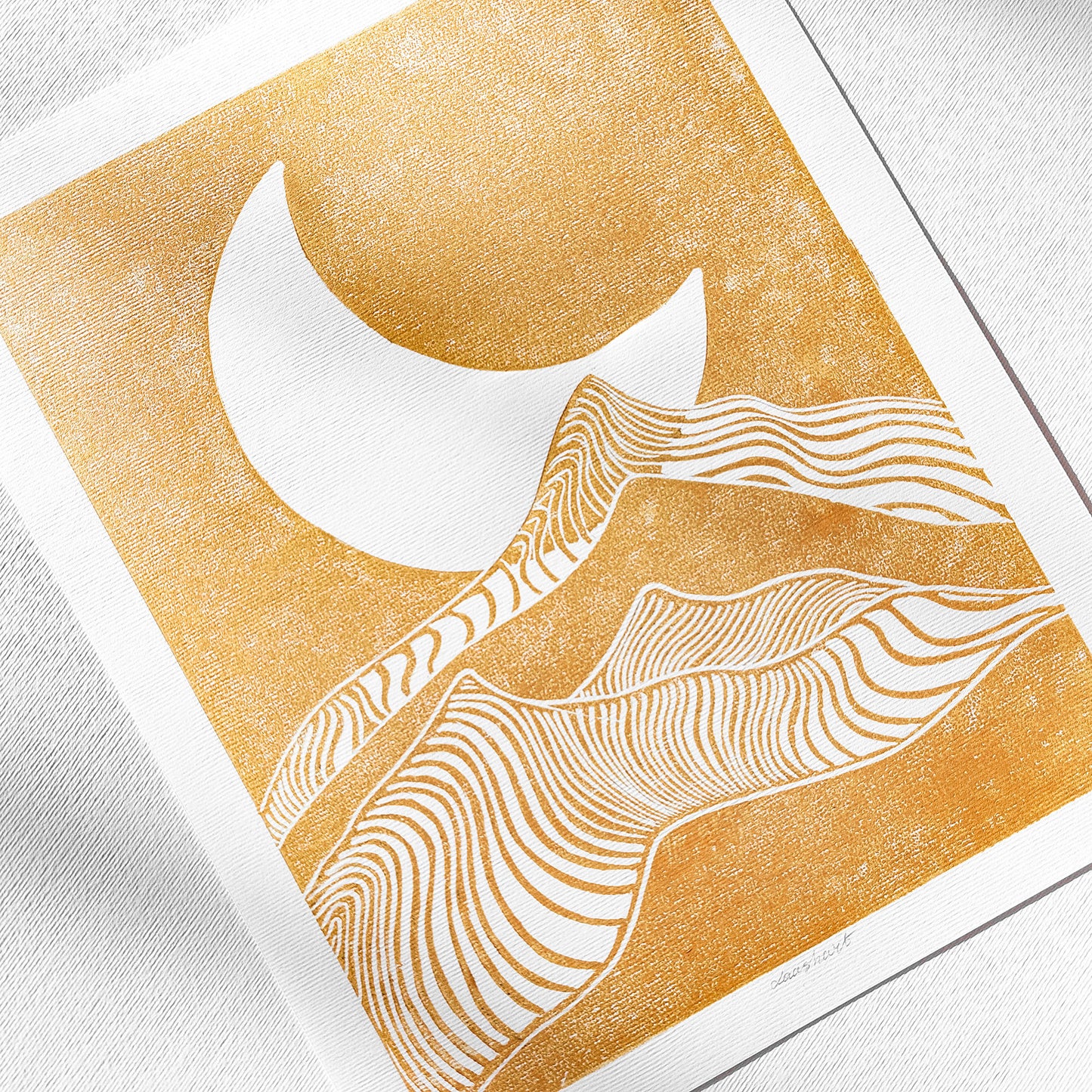 gold abstract moon line mountains 8x10 lino desert landscape mini linocut print modern minimalist original artwork master bedroom decor living room wall art hallway relief block linogravure reading nook boho classical style new home gift mid century modern mindful christmas printmaking bohemian abstract handprint decoration geometric unique dopamine eclectic scandinavian trendy aesthetic above bed man cave apartment housewarming dining room dorm entryway laundry office hostess mom mother