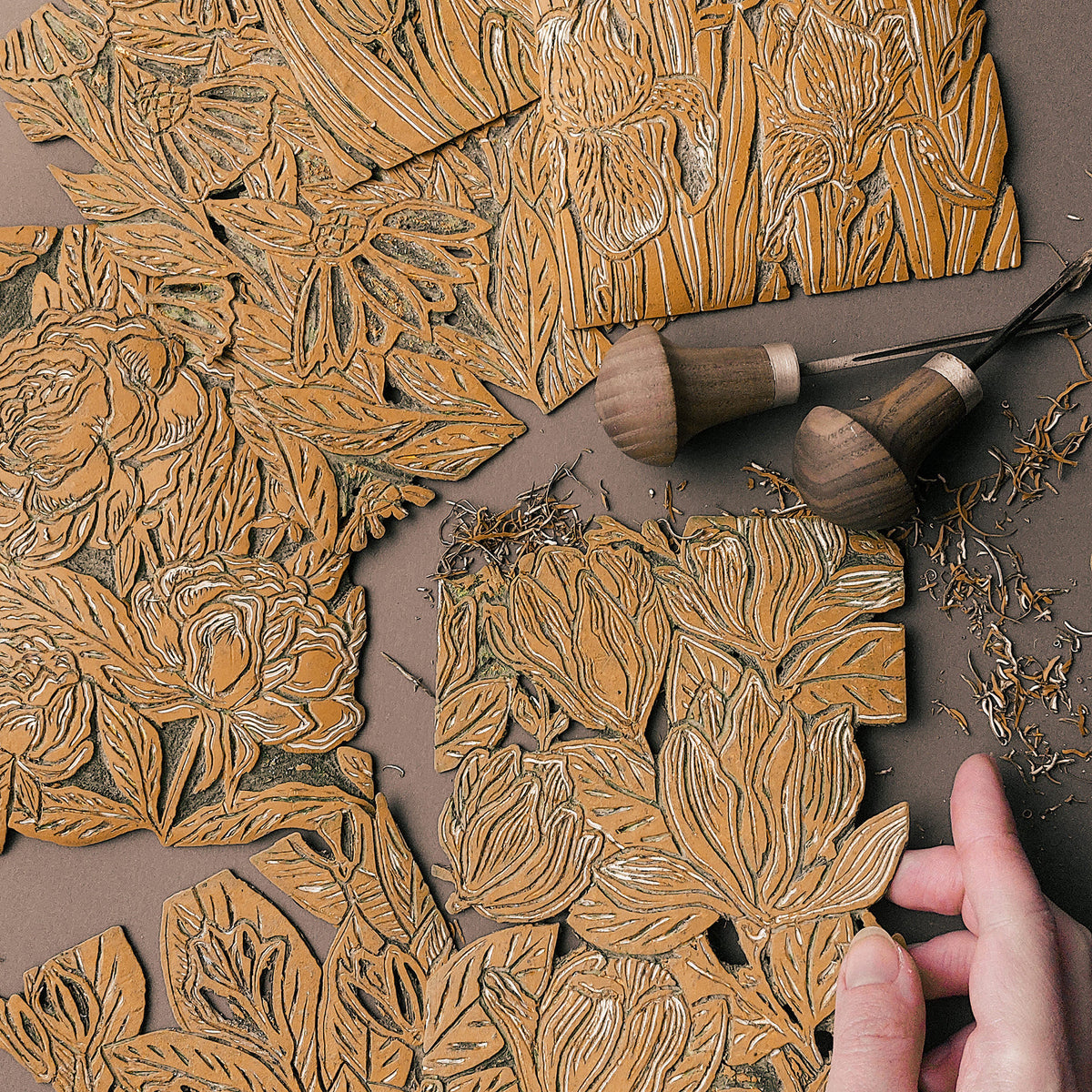 lino block retro cottagecore vintage flowers art linocut print gallery wall set of 6 peace original artwork peony iris print magnolia jasmine echinacea tulip relief handprint rustic linogravure botanical lino print thoughtful mom gift  