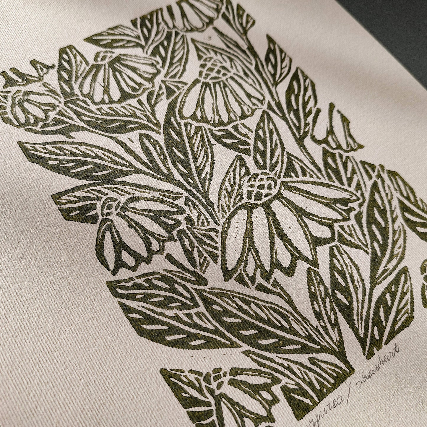 Beige coneflower art retro cottagecore echinacea flowers linocut print sage green color floral lino original artwork vintage linogravure above bed reading nook grandmother gift self nature present relief handprint staircase wall decor home office hostess monoprint farmhouse kitchen block bedroom sister botanical hallway printmaking farm sister mom mother new apartment godmother wife woman handmade dining Gratitude Entryway Earth Tones housewarming staircase living room bathroom powder quest room