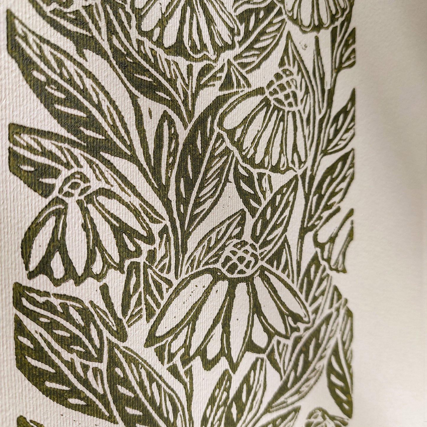 Beige coneflower art retro cottagecore echinacea flowers linocut print sage green color floral lino original artwork vintage linogravure above bed reading nook grandmother gift self nature present relief handprint staircase wall decor home office hostess monoprint farmhouse kitchen block bedroom sister botanical hallway printmaking farm sister mom mother new apartment godmother wife woman handmade dining Gratitude Entryway Earth Tones housewarming staircase living room bathroom powder quest room