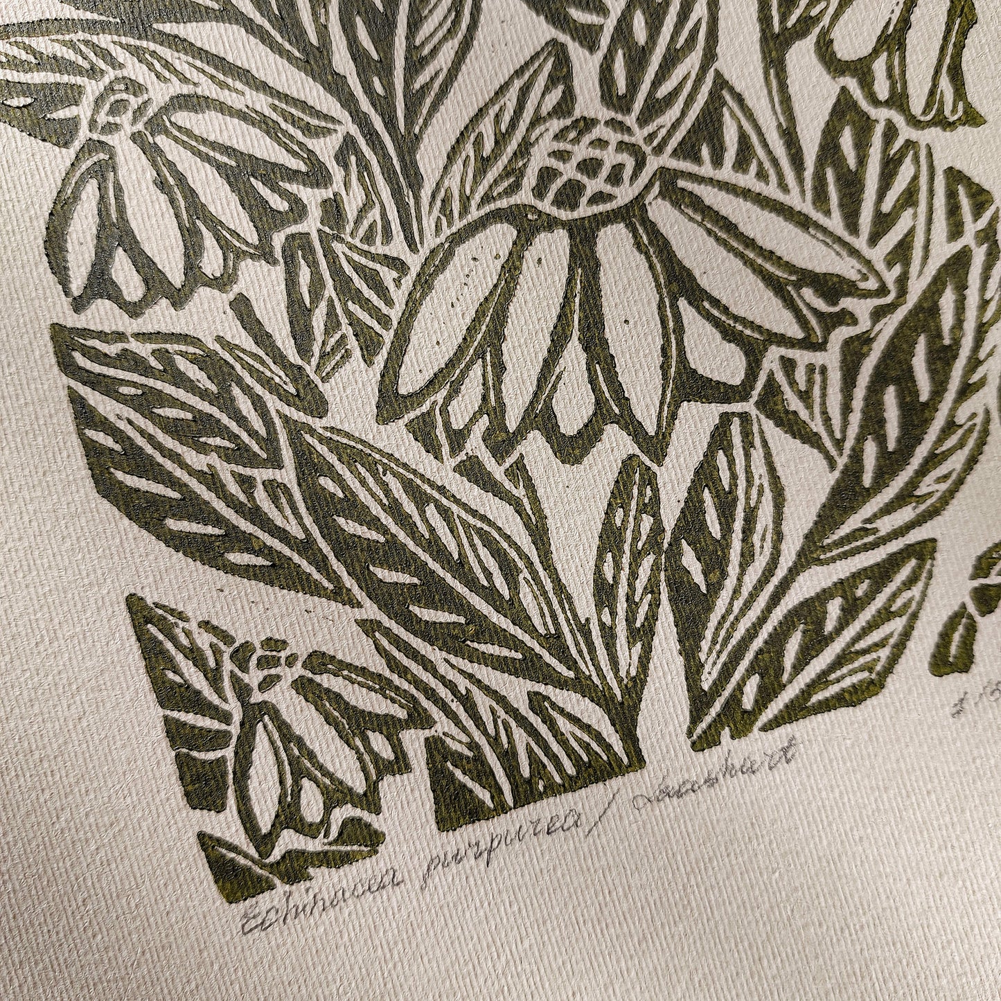 Beige coneflower art retro cottagecore echinacea flowers linocut print sage green color floral lino original artwork vintage linogravure above bed reading nook grandmother gift self nature present relief handprint staircase wall decor home office hostess monoprint farmhouse kitchen block bedroom sister botanical hallway printmaking farm sister mom mother new apartment godmother wife woman handmade dining Gratitude Entryway Earth Tones housewarming staircase living room bathroom powder quest room