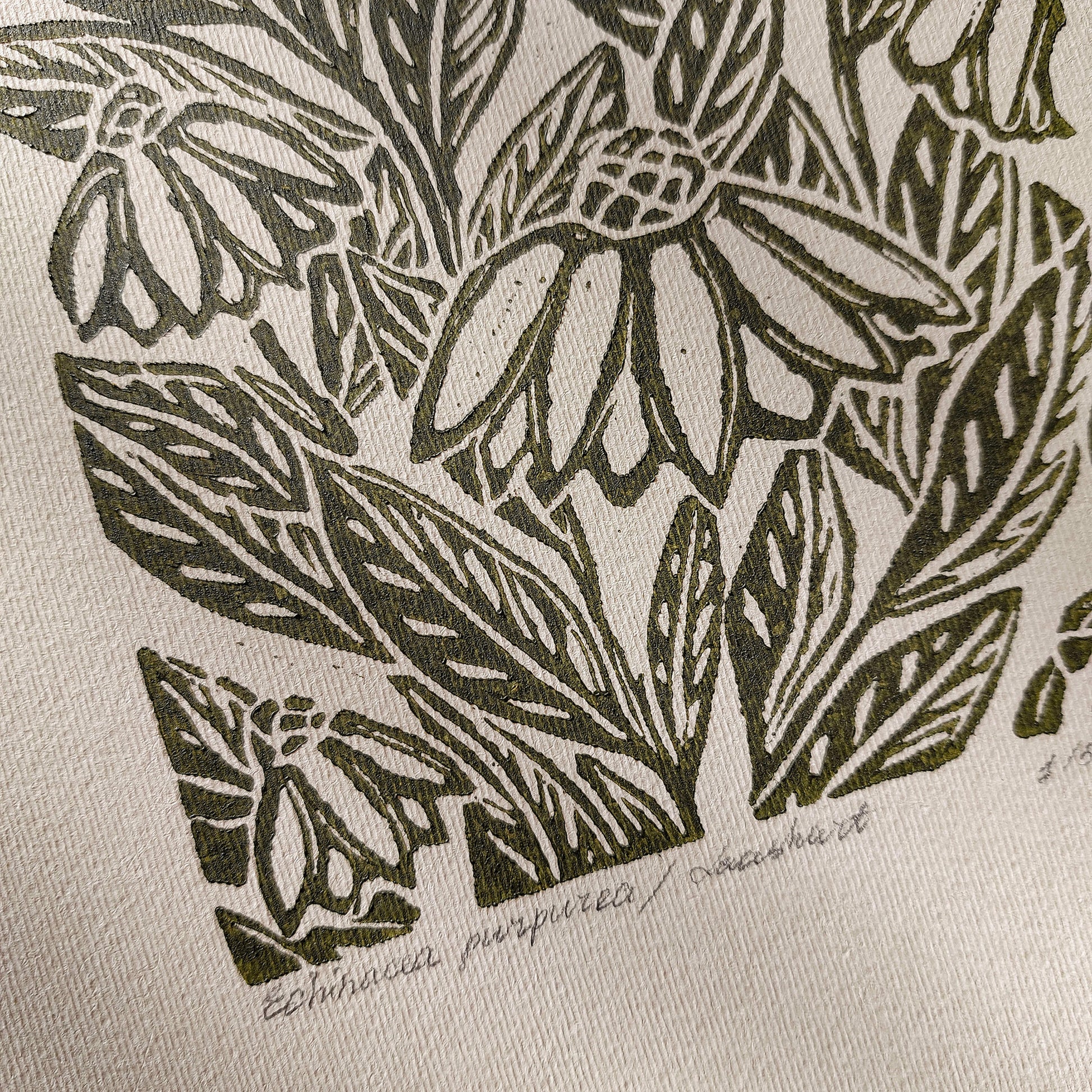 Beige coneflower art retro cottagecore echinacea flowers linocut print sage green color floral lino original artwork vintage linogravure above bed reading nook grandmother gift self nature present relief handprint staircase wall decor home office hostess monoprint farmhouse kitchen block bedroom sister botanical hallway printmaking farm sister mom mother new apartment godmother wife woman handmade dining Gratitude Entryway Earth Tones housewarming staircase living room bathroom powder quest room
