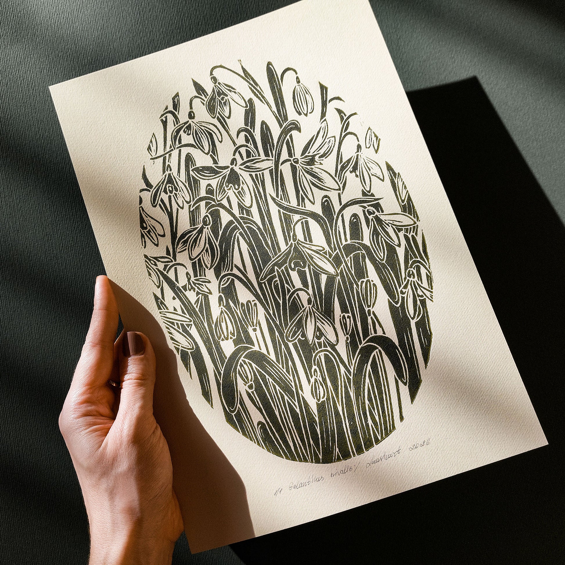 Sage green beige vintage flower art snowdrops flowers rustic linocut print floral lino winter botanical original artwork reading nook decor farm retro primary bedroom european countryside mother gift ideas relief handprint nature linogravure chateaucore hallway block farmhouse living room hostess new apartment for professor home office workspace handmade educational dining entryway kitchen dorm mom wife woman sister girlfriend godmother Present Gratitude family craft room foyer laundry mudroom