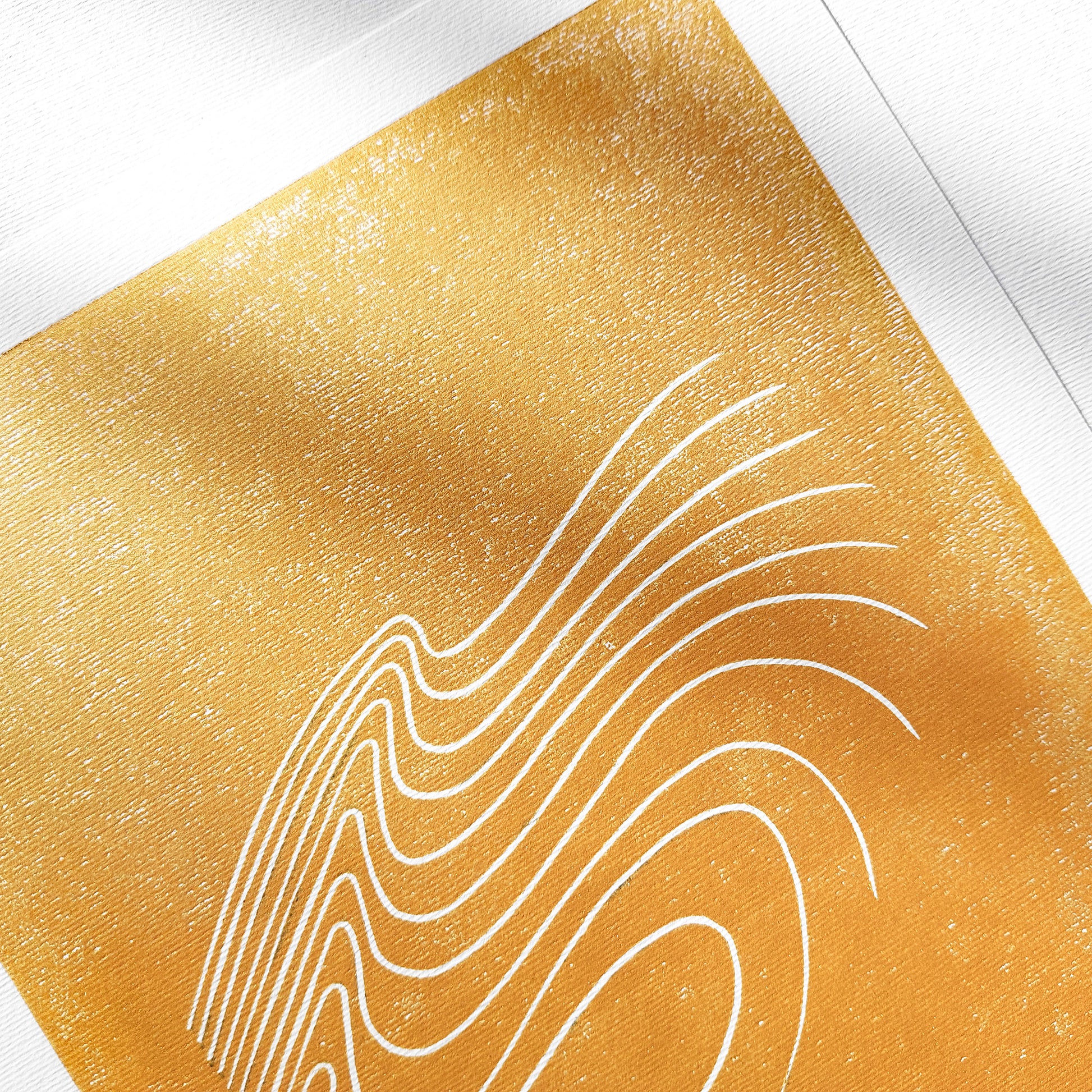 Gold wabi sabi wall art abstract lines mountains shadow waves water lover 8x10 inches mini landscape print modern linocut minimalist lino european countryside original artwork entryway decor relief handprint minimal linogravure gifts for hikers warm neutral gift coworker classical style primary master bedroom mid century modern mindful printmaking home bohemian contemporary living block geometric eclectic scandinavian trendy aesthetic above bed apartment housewarming dining dorm entryway laundry mom mother