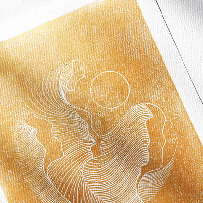 Gold abstract lines ocean waves 8x10 inches mini landscape linocut print minimalist lino art european countryside original artwork hampton wall organic modern linogravure 
dorm room decor, diy gift, Dining Room Decor, Dining room art, daughter in law gift, bookshelf decor, Block print, Bedroom wall art, aunt gift, Aesthetic wall art