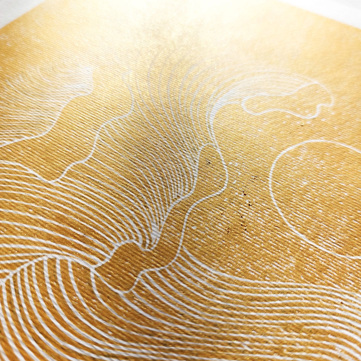 Gold abstract lines ocean waves 8x10 inches mini landscape linocut print minimalist lino art european countryside original artwork hampton wall organic modern linogravure contemporary lines home office decor wabi sabi entryway relief handprint minimal gifts for hikers warm neutral for coworker classical style primary master bedroom mid century modern mindful printmaking home living block geometric scandinavian aesthetic above bed apartment housewarming dining dorm entryway laundry mom mother
