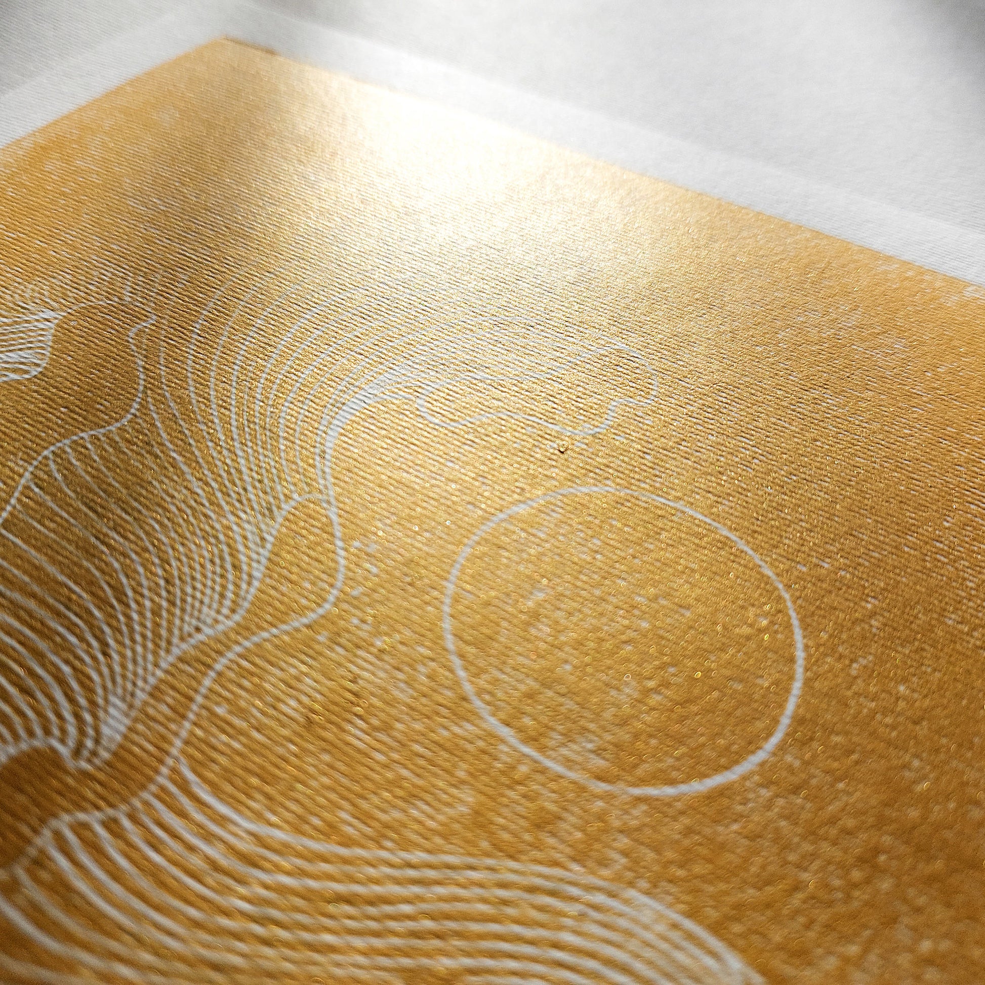 Gold abstract lines ocean waves 8x10 inches mini landscape linocut print minimalist lino art european countryside original artwork hampton wall organic modern linogravure contemporary lines home office decor wabi sabi entryway relief handprint minimal gifts for hikers warm neutral for coworker classical style primary master bedroom mid century modern mindful printmaking home living block geometric scandinavian aesthetic above bed apartment housewarming dining dorm entryway laundry mom mother