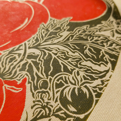 Red sage green beige vintage cottagecore tomato vegetable rustic linocut print retro kitchen dning room decor botanical lino garden harvest pantry original artwork gift for cook mom present nature linogravure farm 
poetic handmade gift for the home, slow living, grandmother gift, grandma gift, romantic vintage, study room, going away gift for coworker, window nook, godparent gift, pantry wall, Scientific, godmother gift, creative studio, girlfriend gift, gift for the home, gift for best friend female