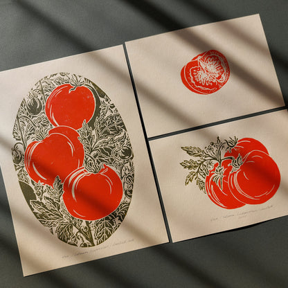 Red sage green vintage cottagecore tomatoes berry farmhouse kitchen nature linocut print mini gallery wall set of 3 piece dining room decor botanical retro lino original artwork berries slice quiet luxury rustic linogravure handmade 
country cottage, diy gift, Dining Room Decor, foyer wall art, Dining room art, daughter in law gift, folk inspired, cottagecore wall art, cottage core, citrus wall art prints, Botanical wall art, Botanical print, bookshelf decor, Block print, Beige color, Bedroom wall art