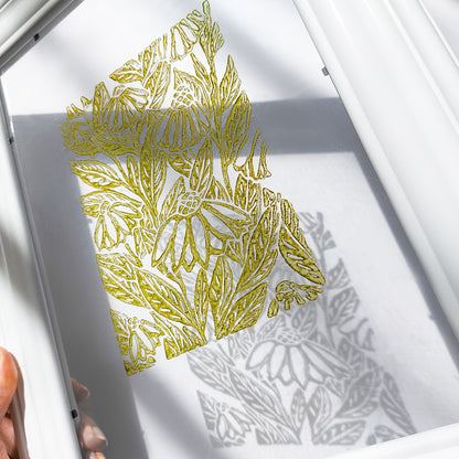 retro cottagecore echinacea purpurea flowers lino linocut print flexible plexiglass relief monoprint sage green color floral handprint original artwork window nook decor hallway wall art coworker gift rustic linogravure coneflower above bed reading nook grandmother gift self nature present staircase home office hostess farmhouse kitchen block bedroom sister botanical hallway printmaking farm sister mom mother new apartment godmother wife woman dining Entryway housewarming living room powder