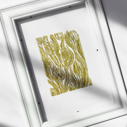 unique retro cottagecore tulip flower nature linocut print flexible plexiglass relief monoprint sage green color floral lino original artwork window nook decor 
boyfriend gift, nurse gift, guest bathroom, niece gift from aunt, new mom gift, new job gift, New home gift, new grandma gift, new apartment housewarming gift, living room wall art minimalist, new apartment gift, bedside, dressing room, mid century modern, foyer, spa bathroom, artist studio, reading nook, new home gift, teacher appreciation