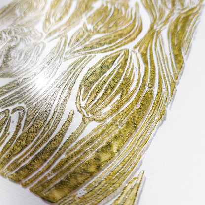 unique retro cottagecore tulip flower nature linocut print flexible plexiglass relief monoprint sage green color floral lino original artwork window nook decor grandmother gift rustic linogravure above bed wall art staircase one of a kind mother study room aundry room handprint hallway coworker reading nook self home hostess farmhouse kitchen block bedroom sister botanical printmaking farm sister mom mother new apartment godmother wife woman dining Entryway housewarming living room