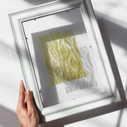 unique retro cottagecore tulip flower nature linocut print flexible plexiglass relief monoprint sage green color floral lino original artwork window nook decor 
dopamine decor, thank you gift, Christmas gift, gogmother gift, gift for husband, nature art, eclectic, minimalist nature lover gift, mothers day gift ideas, mothers day gift from daughter, dorm room decor, diy gift, Dining Room Decor, mothers day gift, Linoleum print, Linogravure, Linocut print, Lino print, dopamine, laundry room decor, breakfast 