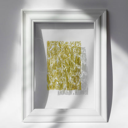 retro cottagecore iris flower nature linocut print flexible plexiglass relief monoprint sage green color floral lino original artwork window nook decor rustic linogravure living room wall art self sister gift idea unique retro grandmother above bed staircase one of a kind mother study room laundry room handprint hallway coworker reading nook home hostess farmhouse kitchen block bedroom sister botanical printmaking farm sister mom mother new apartment godmother wife dining Entryway housewarming