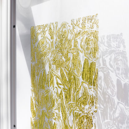 retro cottagecore iris flower nature linocut print flexible plexiglass relief monoprint sage green color floral lino original artwork window nook decor rustic linogravure living room wall art self sister gift idea unique retro grandmother above bed staircase one of a kind mother study room laundry room handprint hallway coworker reading nook home hostess farmhouse kitchen block bedroom sister botanical printmaking farm sister mom mother new apartment godmother wife dining Entryway housewarming