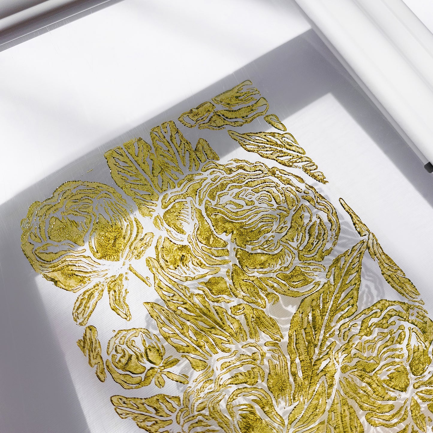 retro cottagecore peony flowers linocut print flexible plexiglass relief monoprint sage green color floral lino print original artwork window nook decor 
wall hanging, hand carved, unique trendy, thank you gift boss, teacher appreciation gift, powder room, creative studio wall art, treat yourself, Summer wall art, large wall art, sister in law gift, self gift, rustic artwork, scandinavian artwork, retirement gift, realtor closing gift, primary bedroom, Relief handprint, one of a kind, half bath wall art