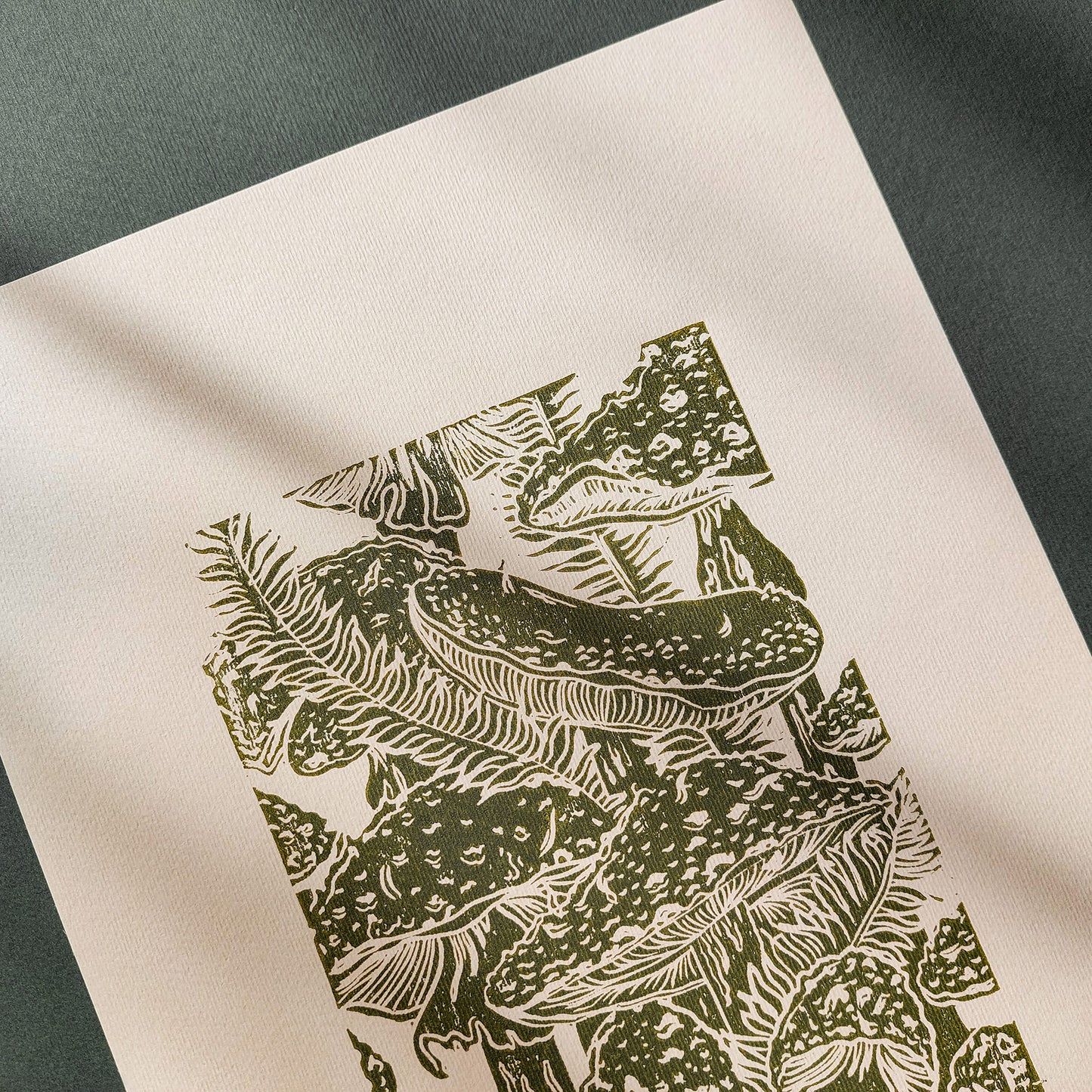 Beige retro cottagecore fly agaric mushroom linocut print sage green color toadstool mushroom relief monoprint original artwork master bedroom hallway decor hostess gift whimsical wall art rustic linogravure forestcore lino vintage living space guest farmhouse kitchen dining room one of a kind engraving above bed reading nook grandmother gift self handprint home office sister botanical hallway printmaking farm sister mom mother godmother wife woman Entryway Earth Tones housewarming staircase