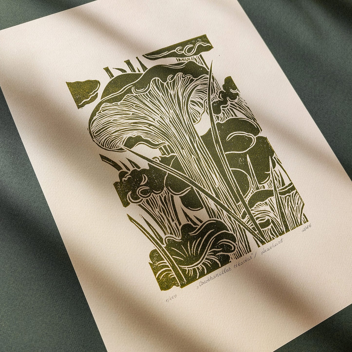 retro cottagecore chanterelle cushroom linocut print sage green color relief monoprint original artwork vintage kitchen pantry decor mother gift ideas whimsical wall art rustic linogravure forestcore lino
niece gift from aunt, new mom gift, new job gift, engraving, etching, hand printed, foyer wall art, traditional printmaking art, New home gift, new grandma gift, staircase, above bed wall art, housewarming gift, artist studio wall decor, master bedroom decor, large farmhouse art, above dining table