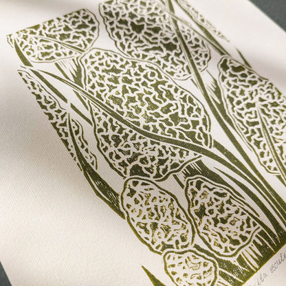 Beige retro cottagecore morel mushroom linocut print forestcore lino sage green color true morels relief monoprint original artwork vintage kitchen english cottage dining wall decor mother gift ideas rustic linogravure
creative studio, window decor meditation corner, niece gift from aunt, new mom gift, new job gift, engraving, etching, hand printed, foyer wall art, traditional printmaking art, New home gift, new grandma gift, staircase, above bed wall art, housewarming gift, artist studio wall decor