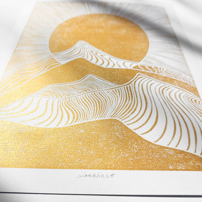 Gold Sun Mountains 8x10 Sunrise Landscape Linocut Print Original Artwork Living Bedroom Home Office Wall Art Decor Self Gift for Him Her
mother in law gift, mom birthday gift, Modern kitchen art, long distance gift, living room wall art minimalist, Living room wall art, Linoleum print, Linogravure, Linocut print, Lino print, dopamine, laundry room decor, kitchen wall art, illustration print, Housewarming gift, hostess gift, home gift unique, heirloom gift, handmade gift for women, handmade gift for the home