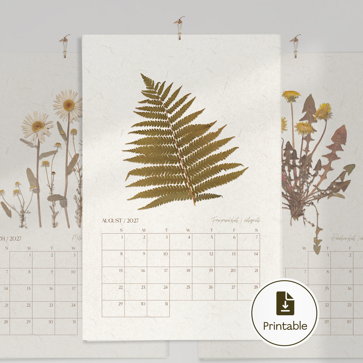 Earth tones nature printable calendar monthly calendar digital planner pressed flower plant lover gift home office decor instant download vintage herbarium cottagecore wall art 2027 large calendar christmas hostess new year 2027 gift farmhouse wall decor botanical retro chateaucore grand millennial modern kitchen mom gift rustic living room antique illustration dining room hostess thank you downloadable bedroom housewarming mother grandmother sister wife women girlfriend Entryway reading nook