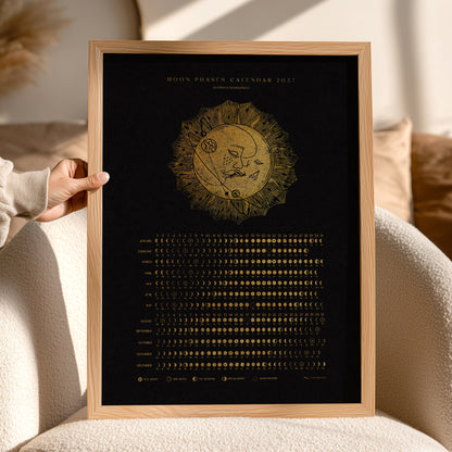 2027 moon phases lunar phases chart printable calendar kiss moon sun linocut prints whimsical decor primary bedroom digital poster lunar new year girlfriend gift INSTANT DOWNLOAD black gold lino glamoratti wall art download home office Dark Academia Mystical boho bohemian classical christmas illustrated workspace coworker new apartment prints modern holiday xmas teacher housewarming homeowner friend downloadable aesthetic wall hanging mother grandmother sister self wife women hostess girlfriend