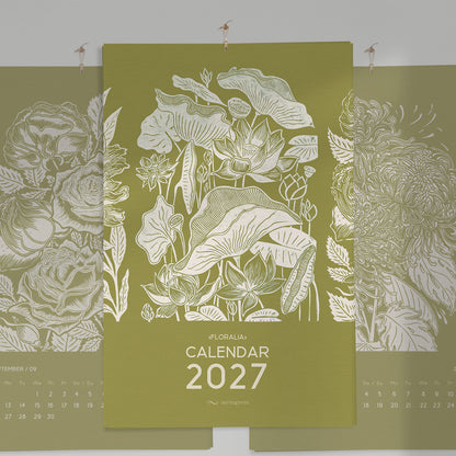 trendy 2027 palette  meadowland green printable botanical flowers monthly calendar 11x17in linocut prints illustrated calendar living room wall art home office decor new year gift INSTANT DOWNLOAD 2027 wall calendar home office hostess gift grandmother floral lino nature lover bedroom self christmas xmas digital product modern kitchen Cottagecore vertical coworker housewarming new homeowner friend downloadable rustic hanging farmhouse mother sister wife women farm girlfriend godmother for her