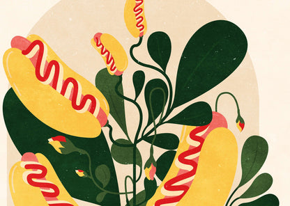 Botanical vintage hot dog poster details