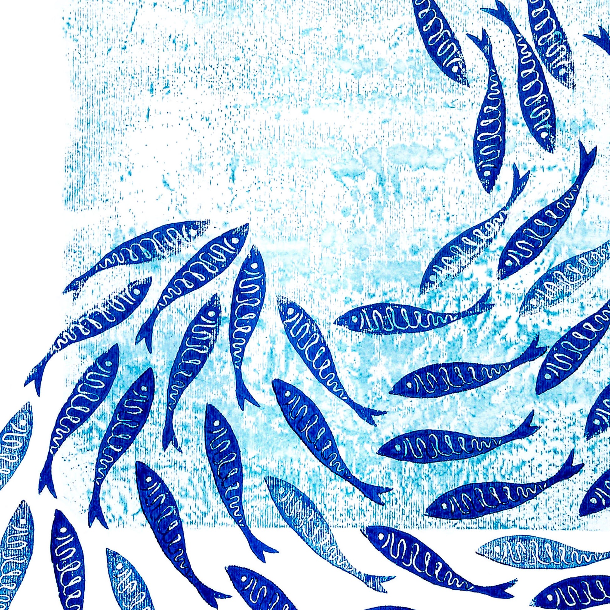 Blue Printable blue mini fish Linocut and monotype prints nautical hampton Maritime living 