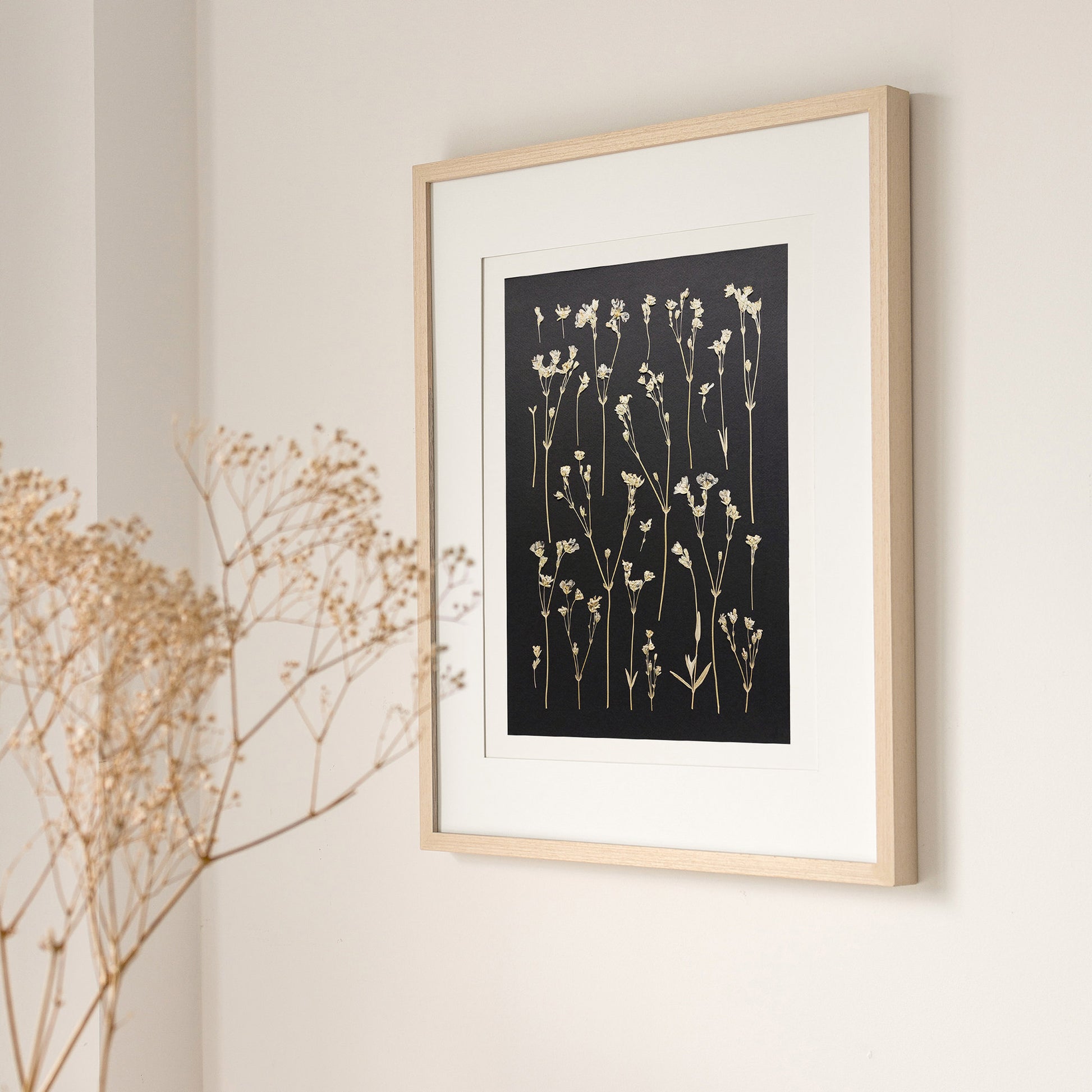 black wall decor
dried flowers
original artwork
botanical wall art
wildflower wall art
nature wall art
farmhouse wall decor
cottagecore wall art
plant lover gift
one of a kind
herbarium decor
grandmother gift
pressed flowers