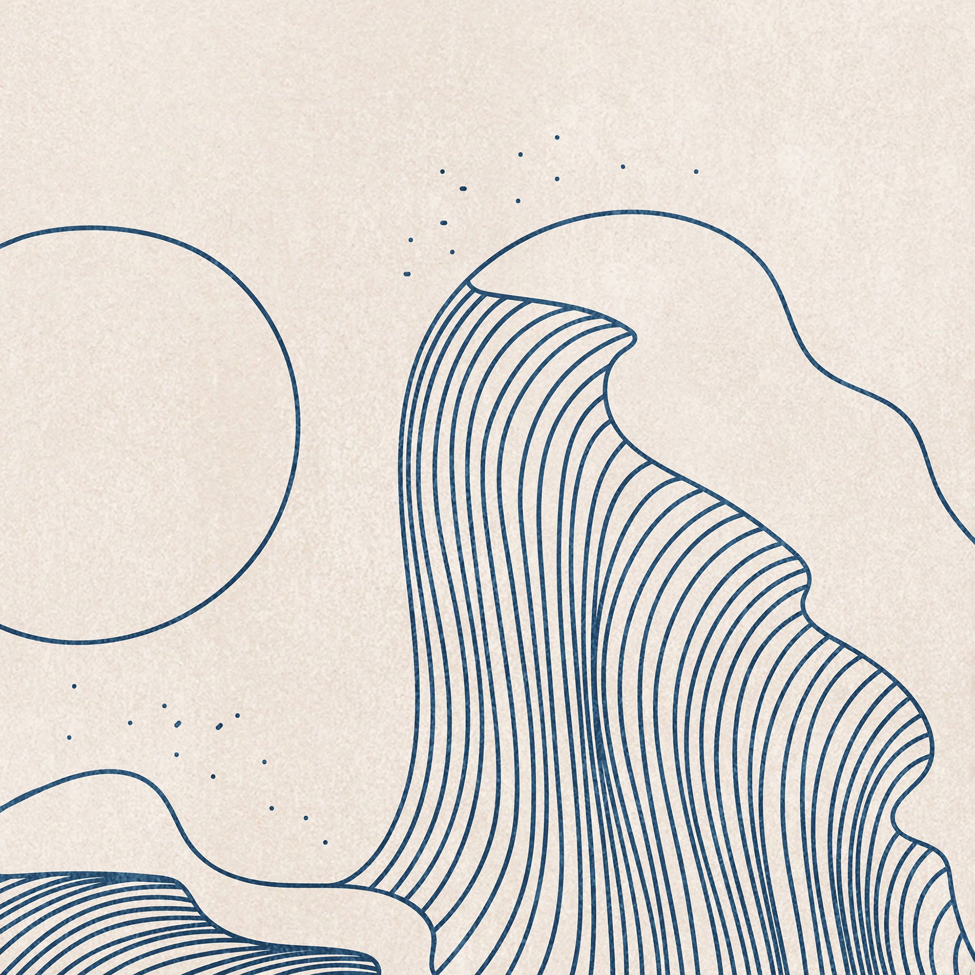 Blue abstract lines waves and sun digital poster printable wall art 