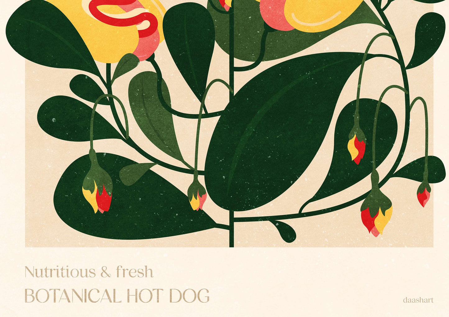 Nutritious and fresh botanical hot dog poster