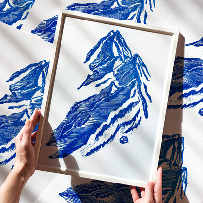 Blue mountain with house Linocut print Wall art hanging decor new apartment gift, nature wall art, Nature original art, nature lover gift, mothers day gift ideas, mothers day gift from daughter, mothers day gift, mother in law gift, mom birthday gift, Modern kitchen art, long distance gift, living room wall art minimalist, Living room wall art, laundry room decor, kitchen wall art, Housewarming gift, hostess gift, home gift unique, heirloom gift, handmade gift for women, handmade gift for the home