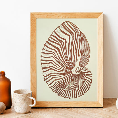 hampton decor abstract brown sea shell linocut print summer wall art original artwork classical relief lino maritime living linogravure 
guest bedroom, hostess gift, home gift unique, heirloom gift, handmade gift for women, handmade gift for the home, grandmother gift, grandma gift, going away gift for coworker, godparent gift, godmother gift, girlfriend gift, gift for the home, gift for best friend female, Farmhouse wall decor, farm decor, easter gift, study room, dorm room decor, diy gift, Dining Room