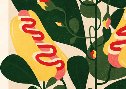 Botanical vintage hot dog poster details