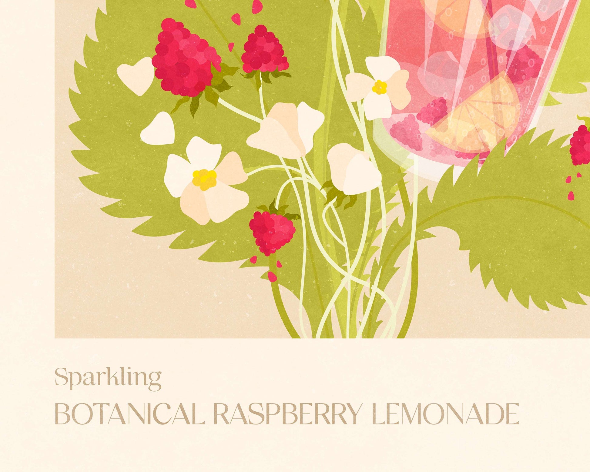 Details pink and green Botanical vintage raspberry lemonade poster