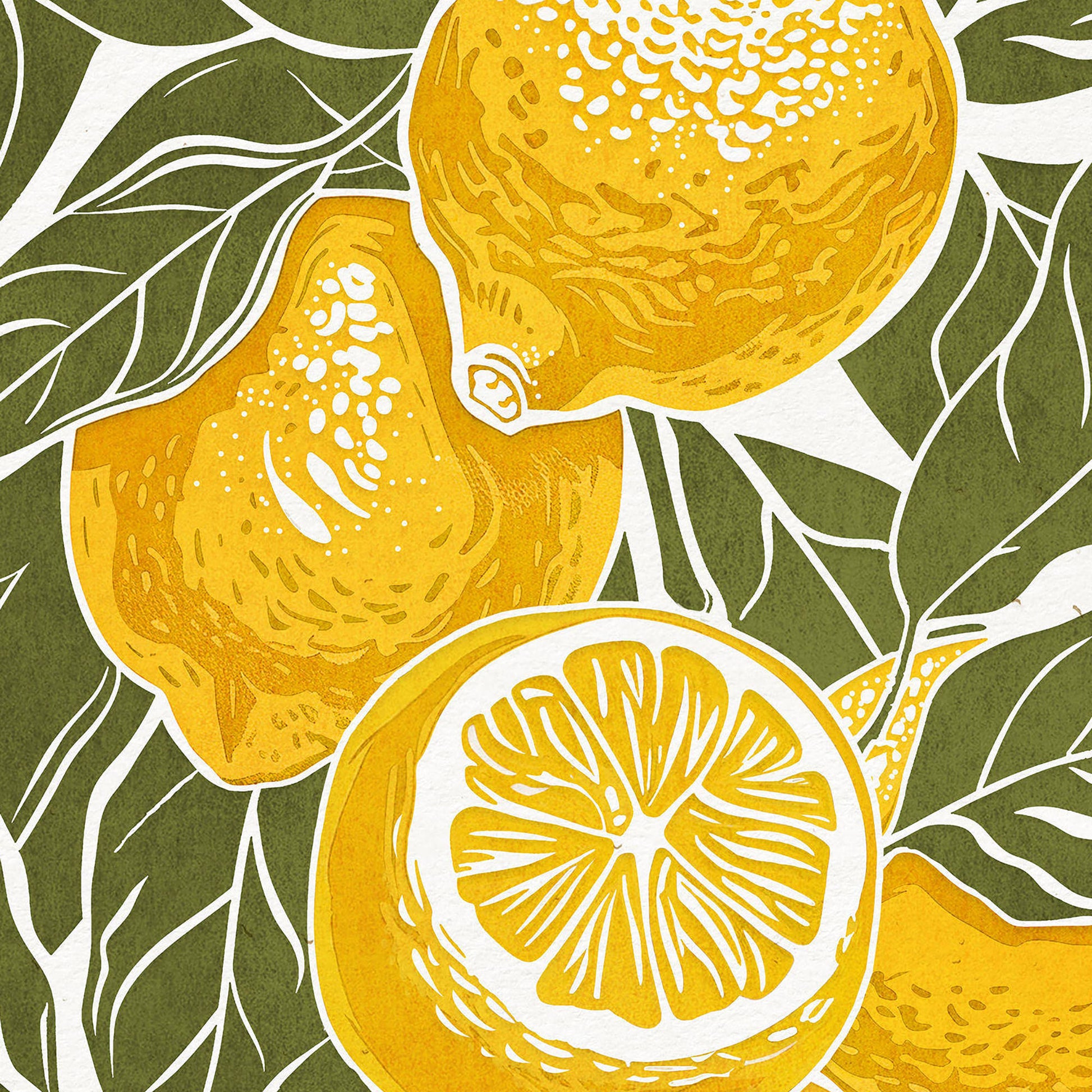 Gallery wall set of 2 Sage green oranges and lemons fruits «Sagreen Lemoranges» Printable linocut wall art posters