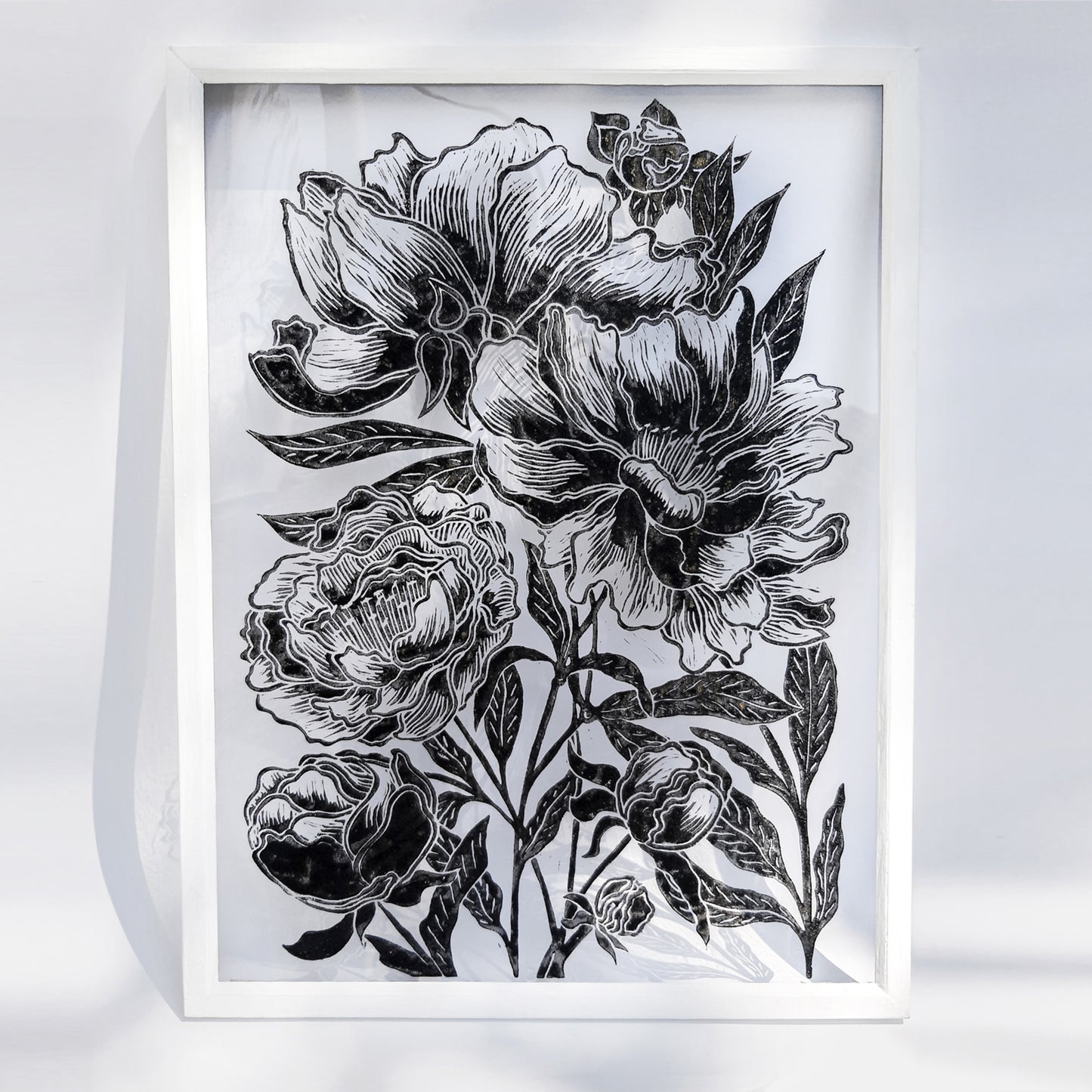 peony flowers flexible plexiglass large linocut print floral lino relief block original artwork reading nook decor fine housewarming gift botanical bedroom unique linogravure rustic entryway handprint cottagecore hallway block living room wall art sister christmas gift ideas peonies modern kitchen grandmother new home hostess one of a kind office nature lover farmhouse printmaking farm self mom mother new apartment godmother wife woman handmade dining for Her Entryway Dorm coworker present