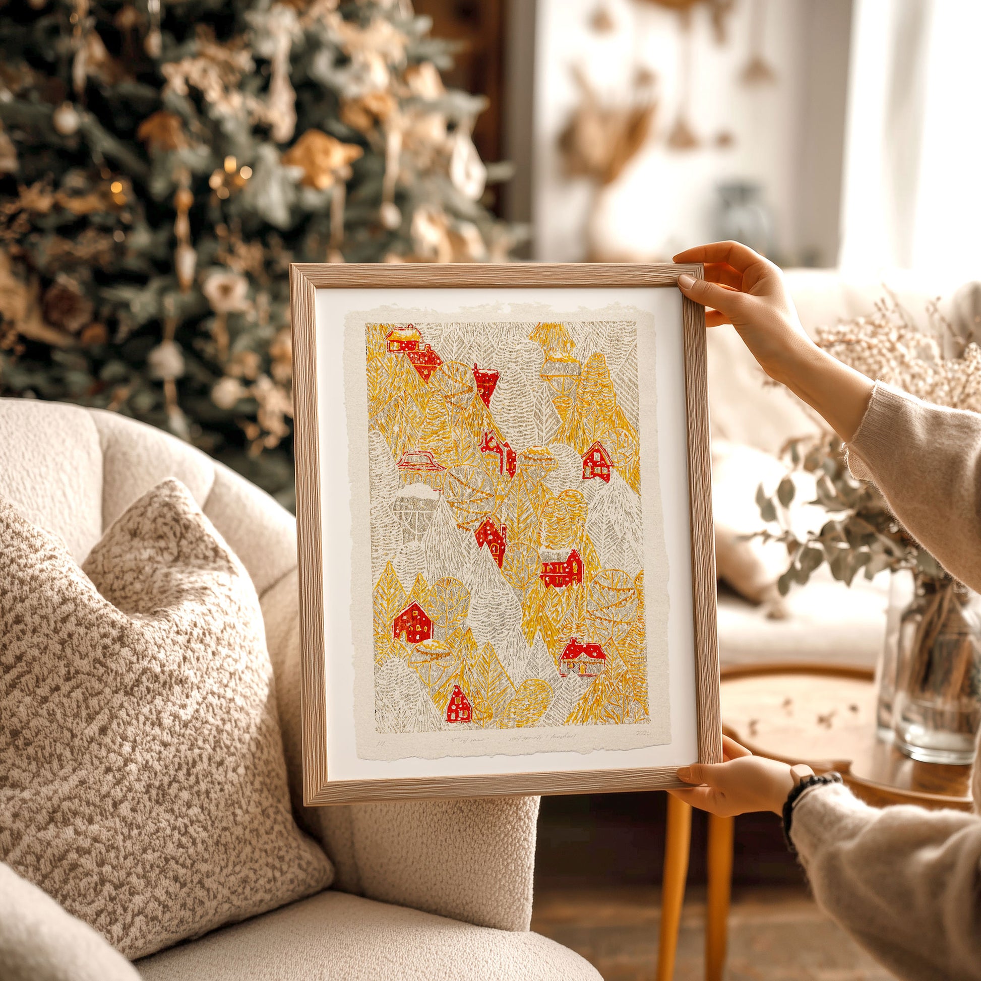 Retro Forest First Snow Red House Village Printable Linocut Prints Warm Tones Christmas Dining Kids Hallway Wall Art Decor Digital Poster
wall hanging, Vintage art, unique wall art, trendy wall art, downloadable art, teacher appreciation gift, sister in law gift, shelf decor, self gift, creative workspace, rustic, Retro, retirement gift, contemporary, scandinavian, digital download, realtor closing gift, she shed gifts, Woodland fairytale, plant lover gift, neutral earth tones, illustration, office wall 