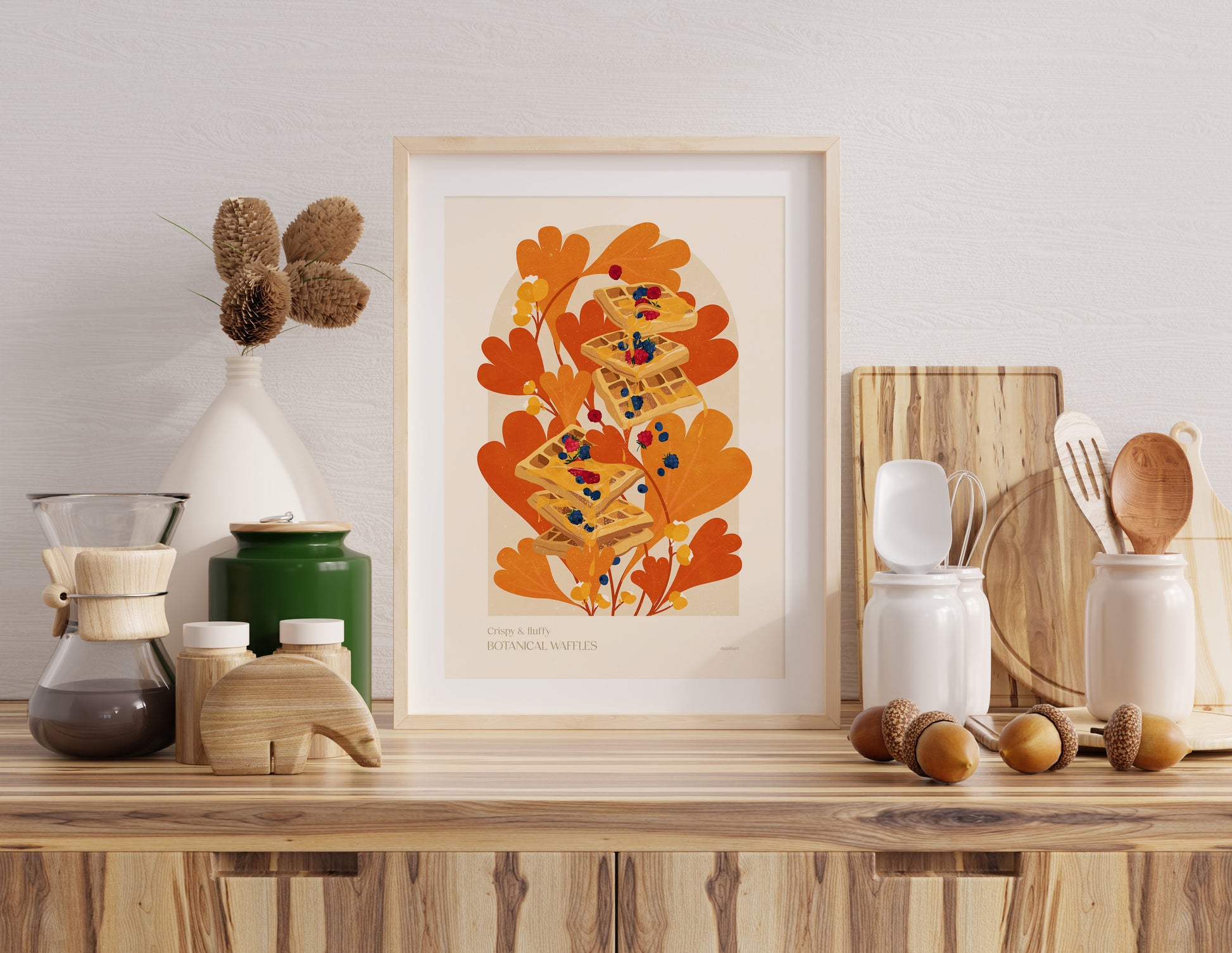 Botanical vintage waffles poster for modern kitchen and bedroom decor Printable wall art INSTANT DOWNLOAD digital poster