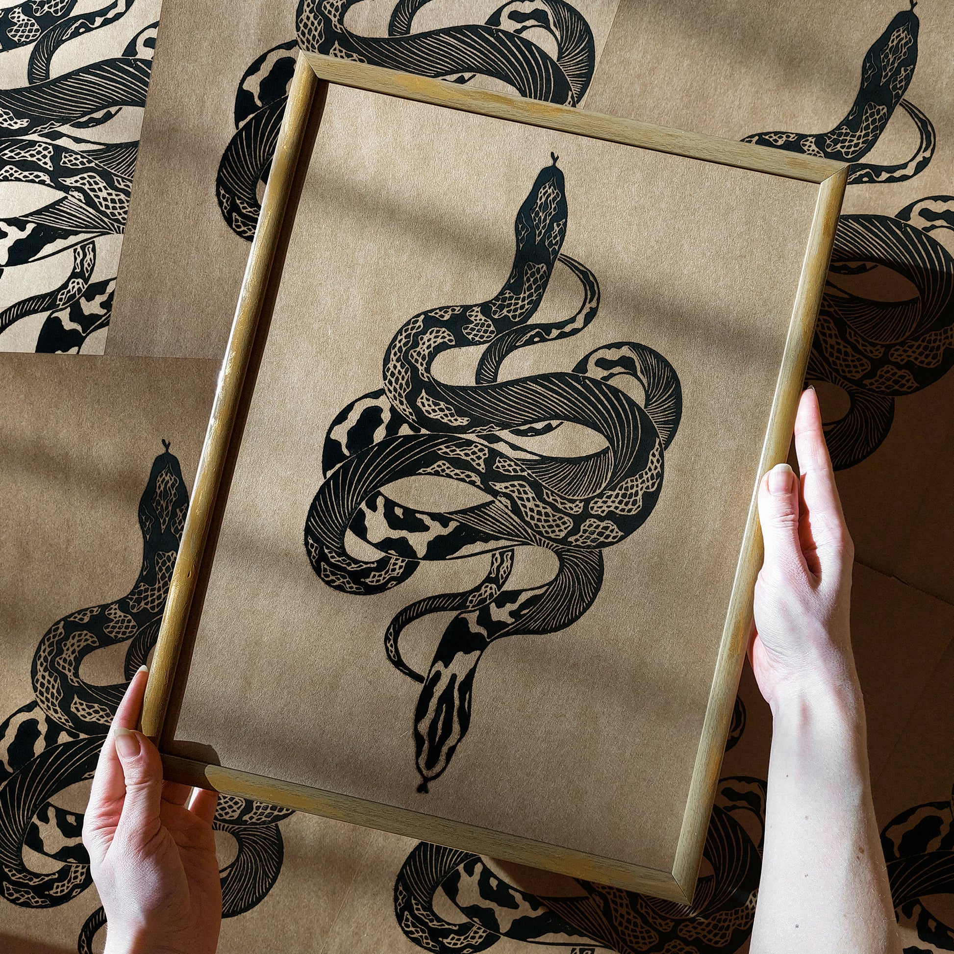Sage green beige vintage retro  antique tattoo snakes linocut print original artwork living room wall art bedroom wall decor boho wall art lino relief printmaking home office decor self gift linogravure one of a  kind
hand carved, wall hanging, unique Vintage art, unique wall art, trendy wall art, thank you gift boss, teacher appreciation gift, master bedroom, Summer wall art, large wall art, sister in law gift, shelf decor, self gift, rustic artwork, Retro scandinavian artwork, handprint, retirement gift
