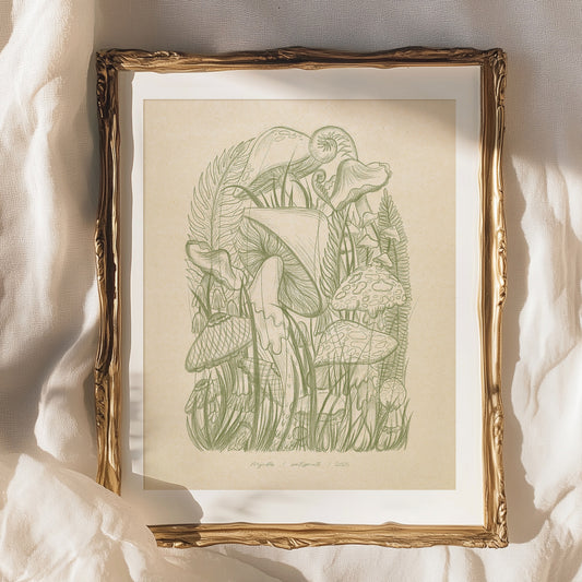 foraged antique illustration mushrooms prints plant lover gift lines sketch sage green color cottagecore printable wall art dining room decor chateaucore digital poster hostess thank you thanksgiving table vintage sketch botanical autumn dining room floral earth tones downloadable rustic fall large living nature lover seasonal bedroom instant download home office housewarming new home kitchen laundry above bed farmhouse mom mother grandmother sister self wife women farm girlfriend thank you