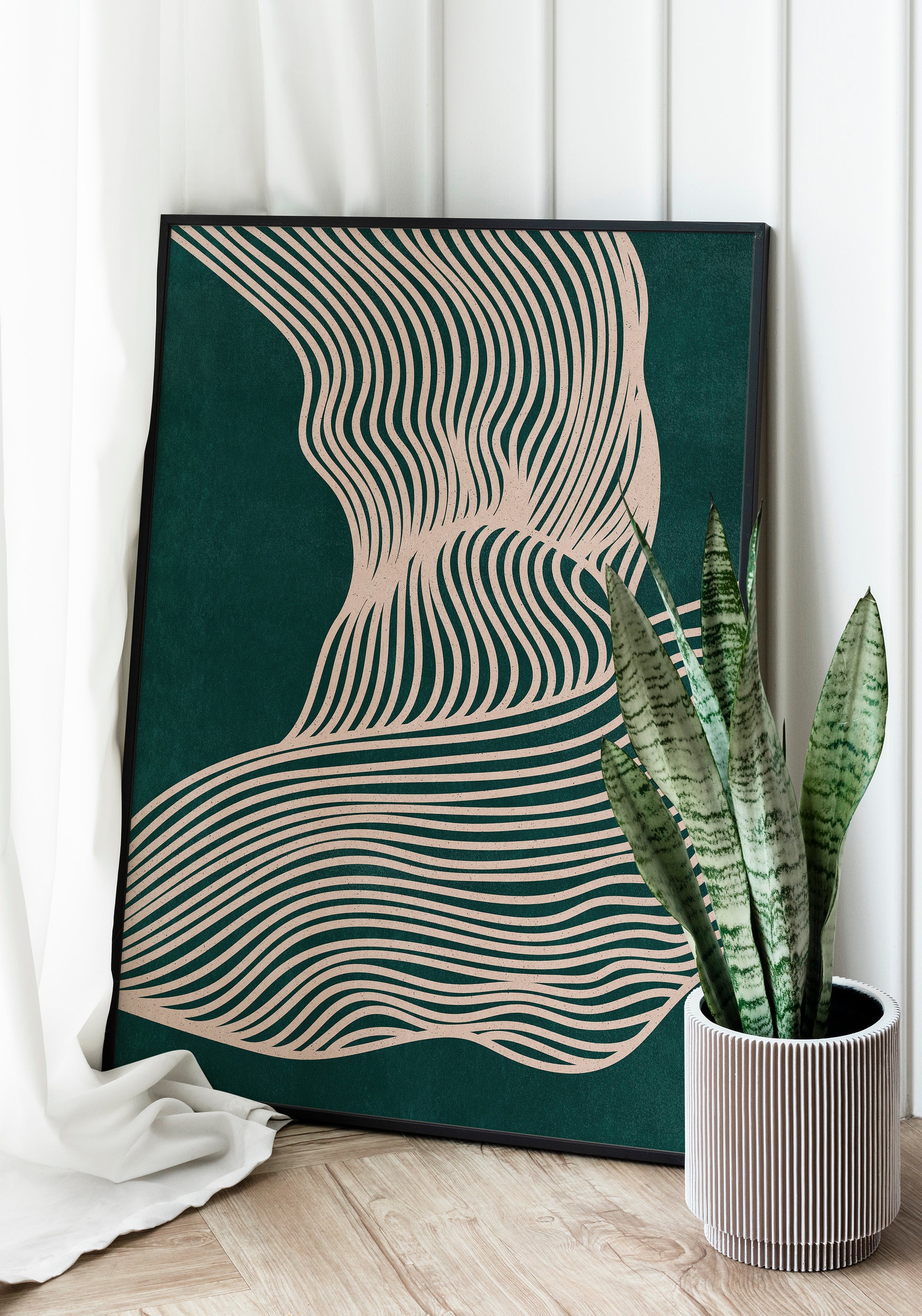 Extra large wall art	Printable wall art	Trendy emerald green	Beige abstract line	Art poster	Bedroom wall decor	Living room wall art	INSTANT DOWNLOAD	Neutral boho art	Modern decoration	Minimalist poster	Geometric abstract	Abstract lines