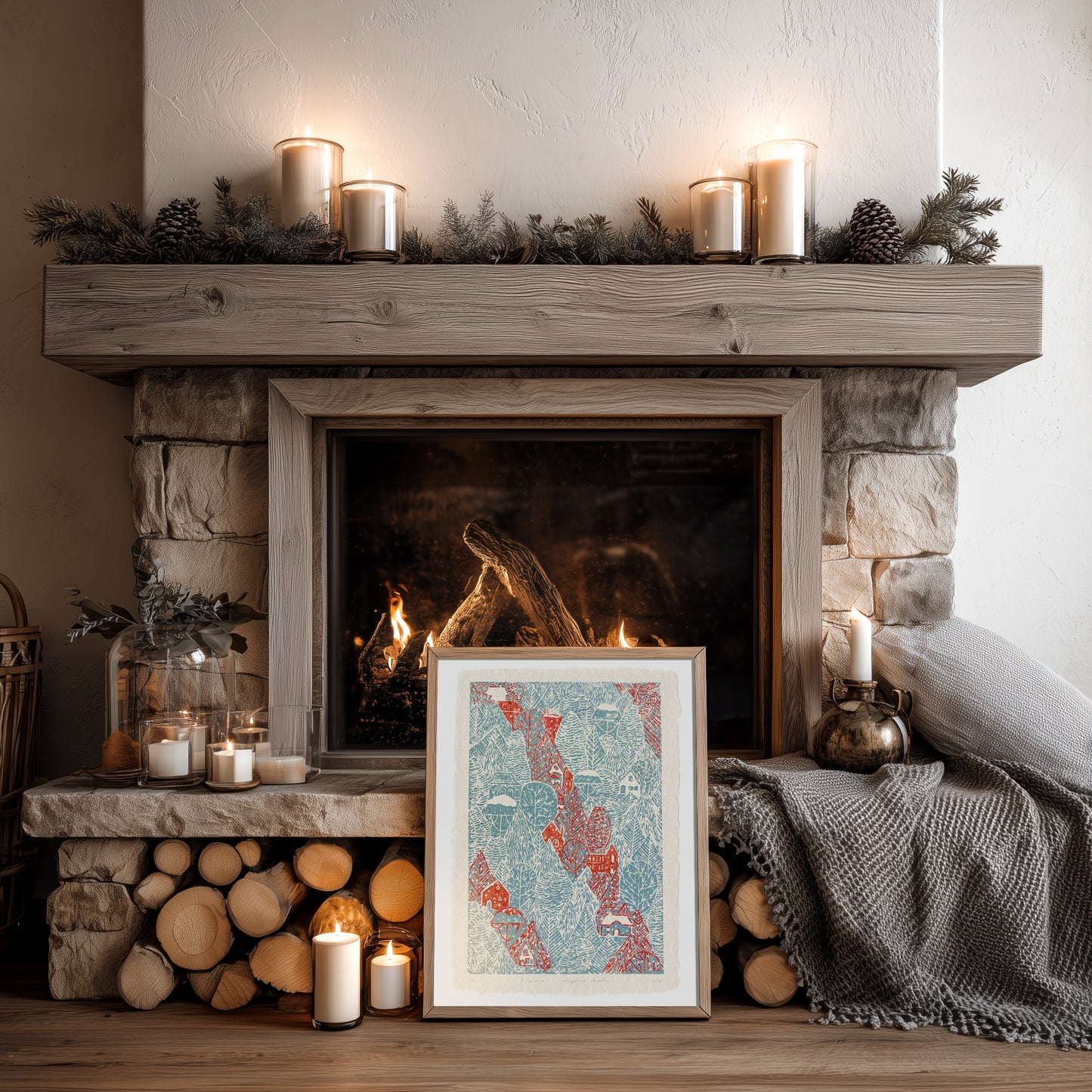 Retro Winter Forest with Snow Red House Village Printable Linocut Prints Christmas Festive Kids Master Bedroom Wall Art Decor Digital Poster
 nurse gift, niece gift from aunt, digital product, new mom gift, new job gift, Xmas, digital poster, New home gift, new grandma gift, new apartment housewarming gift, new apartment gift, nature wall art, nature lover gift, mothers day gift ideas, mothers day gift from daughter, mothers day gift, mother in law gift, mom birthday gift, Modern kitchen art, long distance 