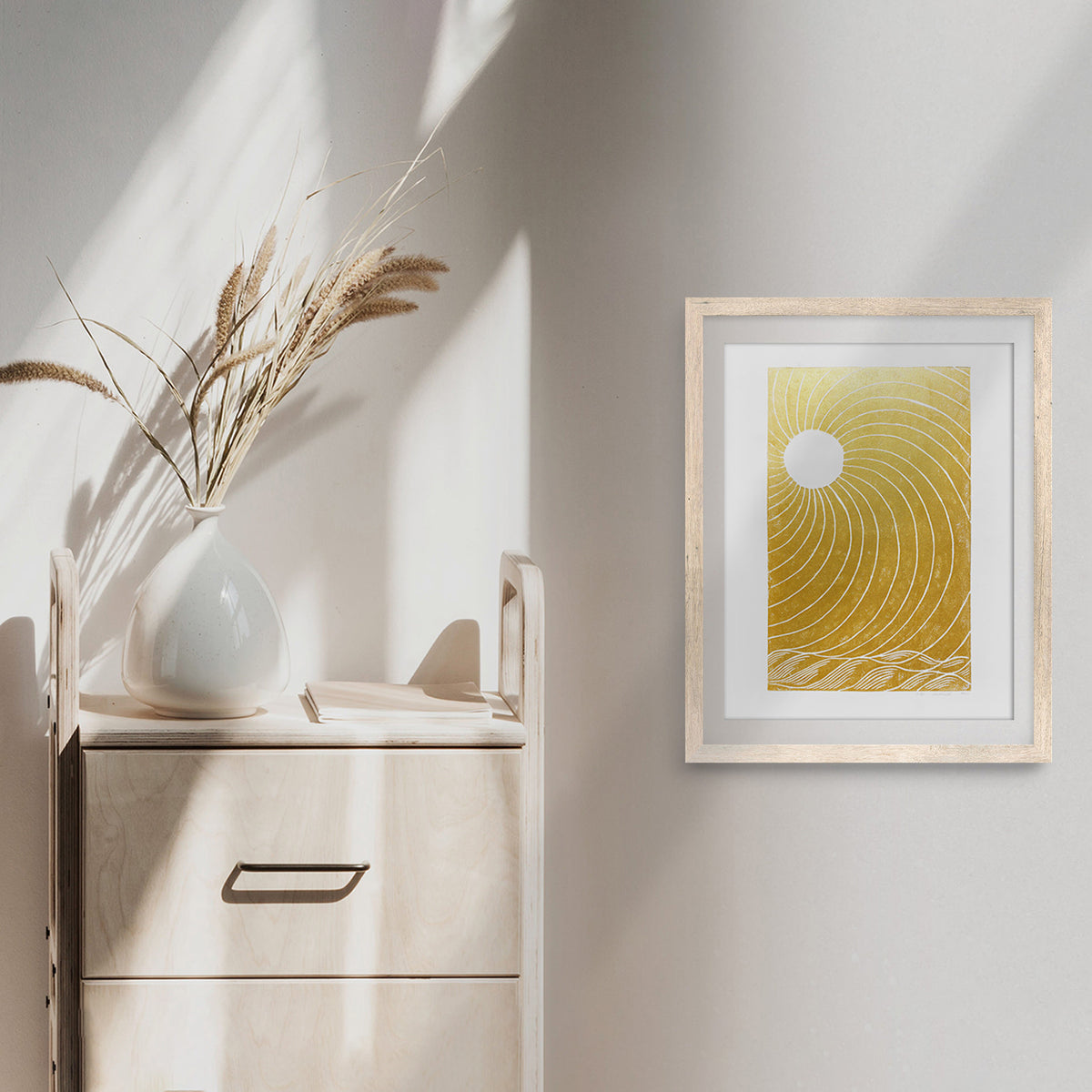 Linocut Print Gold Japanese Sun Sea Landscape Wall Art Mid Century Modern Original Artwork Bedroom Home Office Decor Thoughtful Self Gift
hallway wall art, original artwork, one of a kind, office wall decor, family room, nurse gift, niece gift from aunt, new mom gift, new job gift, New home gift, foyer, new grandma gift, new apartment housewarming gift, new apartment gift, staircase wall art, eclectic, minimalist Nature original art,&nbsp;mindfulness nature lover gift, reading nook decor, mothers day gift 