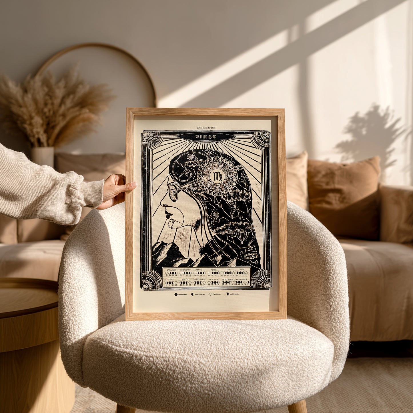personalized zodiac 2026 moon phases lunar calendar female portrait art deco large linocut prints printable wall art bedroom decor girlfriend new year gift ideas digital poster mother astrology inspired landscape home office contemporary modern chart black bedroom INSTANT DOWNLOAD Aries, Libra, Capricorn, and Cancer, Taurus, Scorpio, Leo, and Aquarius, Gemini, Sagittarius, Virgo, and Pisces home office decor, man cave room, new home gift, home gift unique, self gift, house warming gift, housewarming