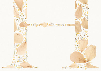 Beige personalized name letter prints Pressed wildflower and roses petals poster