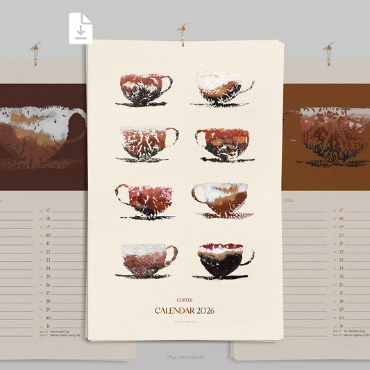 coffee lover gift monthly planner printable notes 2026 wall calendar abstract monotype prints illustrated large wall art 11x17in modern kitchen dining room decor INSTANT DOWNLOAD vintage digital poster grandmother hostess mother christmas present illustration xmas chef new year Minimal Lifestyle Restaurant Seasonal Farm to Table mom sister godmother aunt girlfriend wife gift for her farmhouse rustic contemporary gift for him father drink lover man grandfather birthday