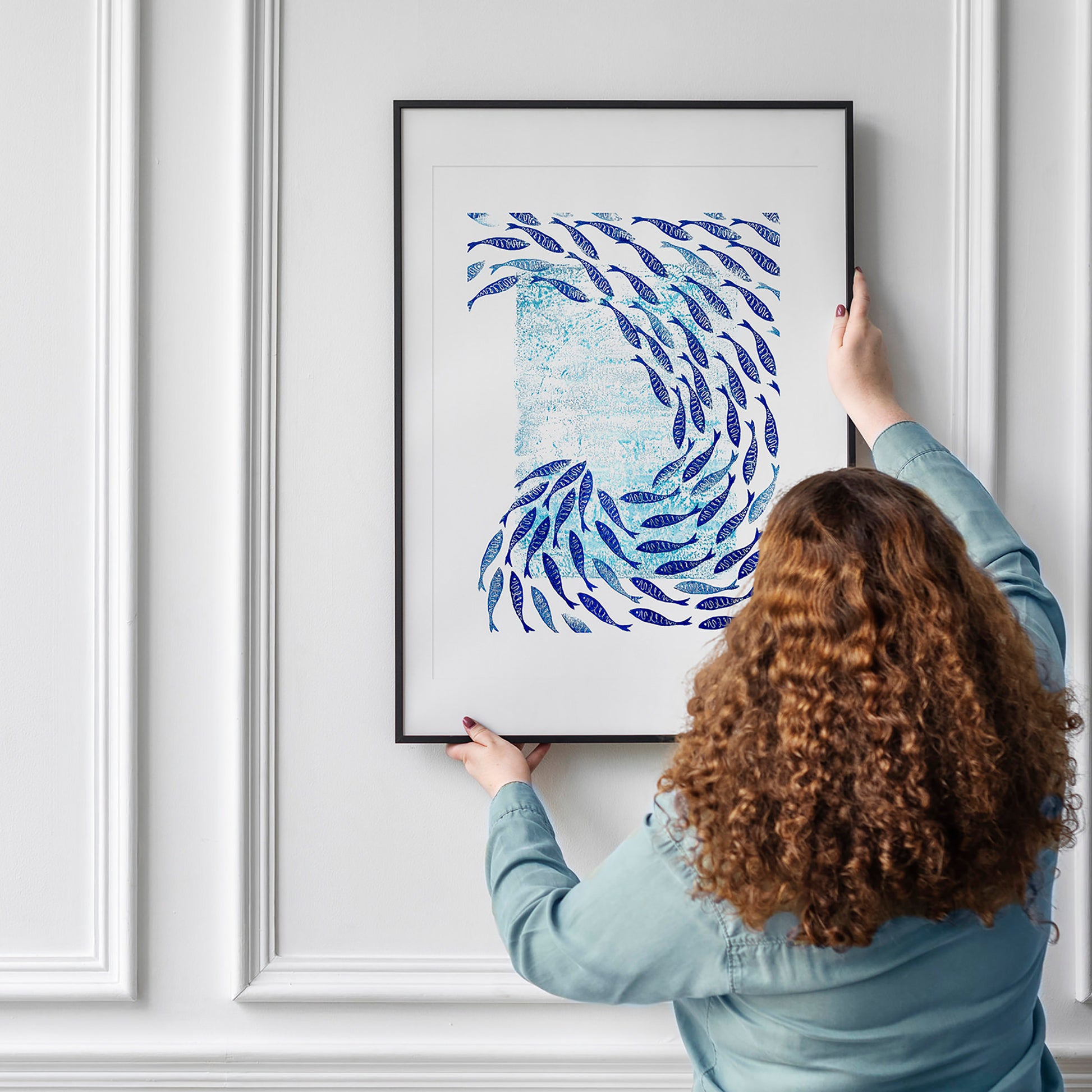 Blue Printable blue mini fish Linocut and monotype prints nautical hampton employee appreciation gift, pass the gift game, realtor closing gift, fathers day gift, grandpa gift, new dad gift, sister birthday gift, boyfriend gift, couple gift, best friend gift, girlfriend gift, sister gift, big sister gift, daughter gift, best man gift, wife gift, brother gift