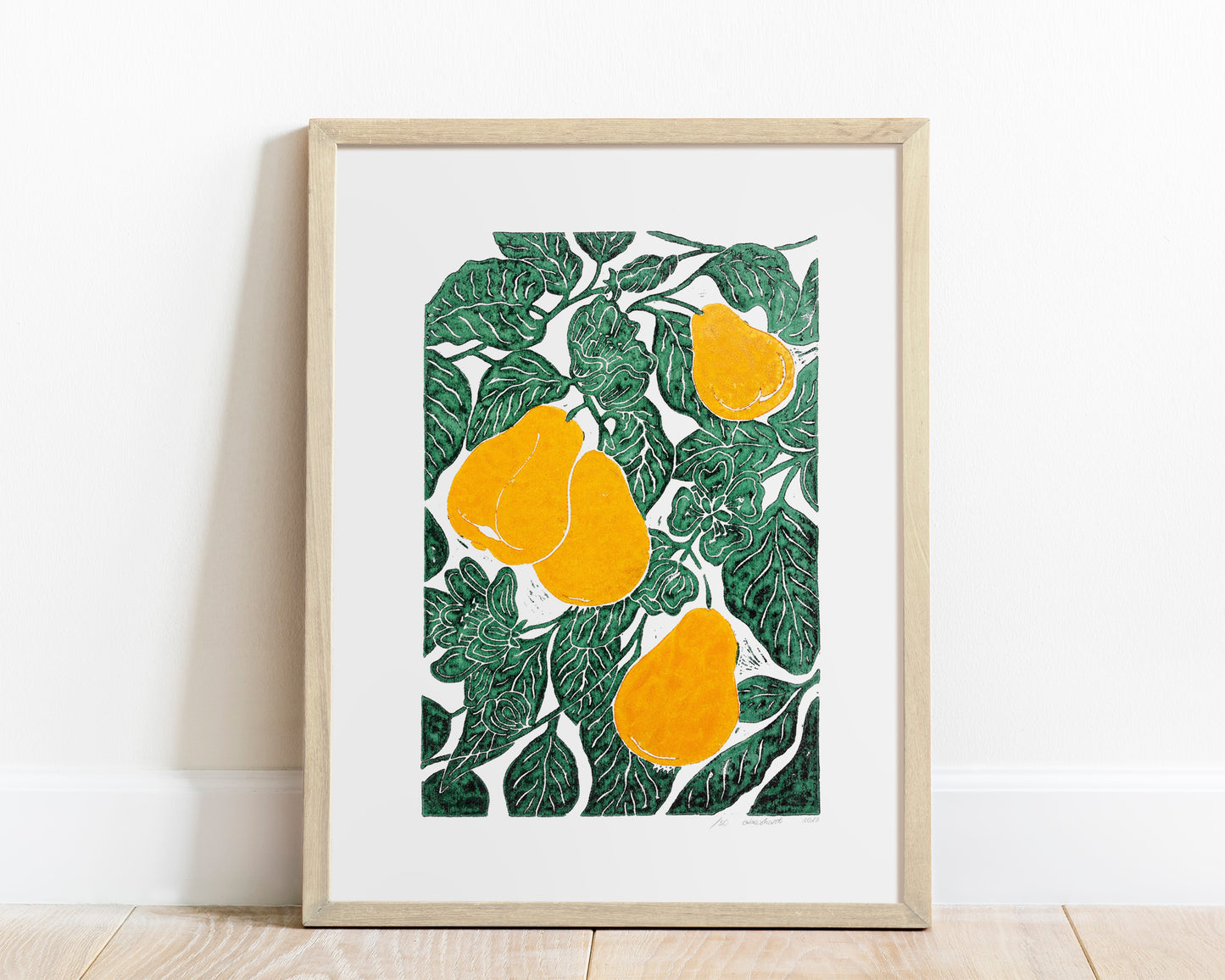 Pears linocut print  / Original artwork Botanical fruit for modern kitchen wall art or Nature lover gift UNFRAMED / printmaking, lino print, linogravure, block print, relief print for modern kitchen art, dining room wall decor, bedroom, housewarming gift, nature lover gift, new home gift mother gift